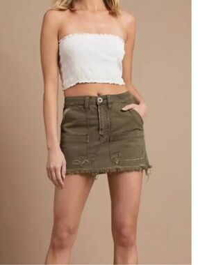 Free People Olive Green Utility Mini Skirt, size 25